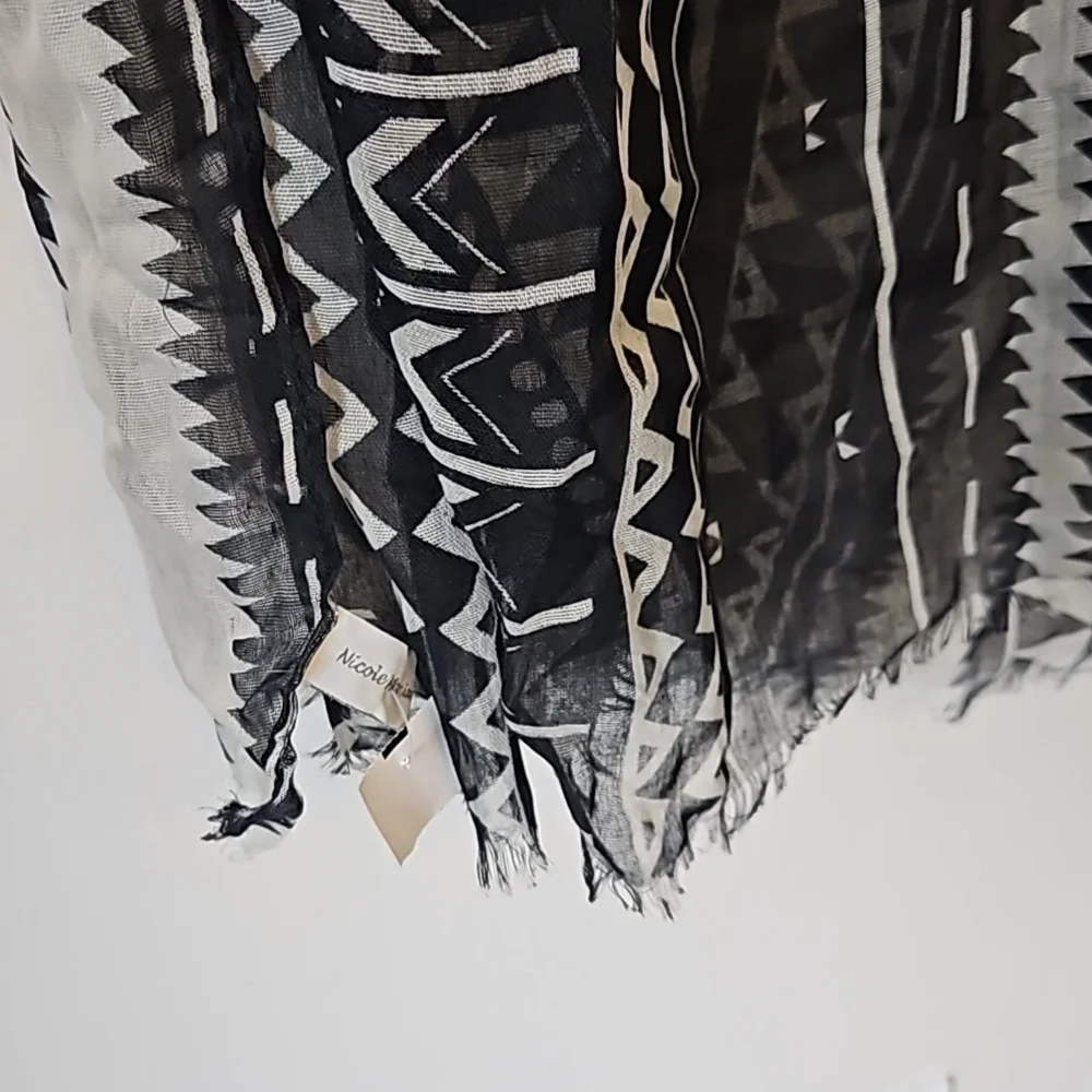 Nicole Miller Pashmina Scarf Poncho Cream Black One Size